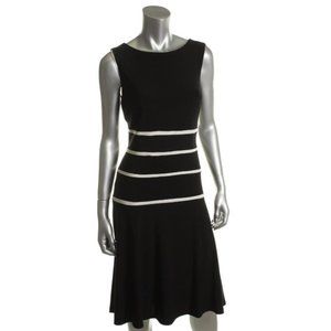 STUNNING Ralph Lauren Black Ivory Matte Jersey Striped Fit n Flare Dress 4 $134